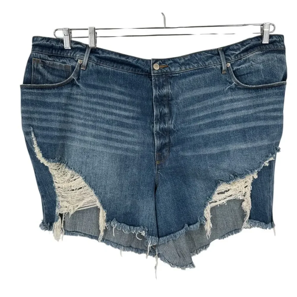 Good American GBS991T Bombshell distressed Jean Shorts Blue Plus Size 26